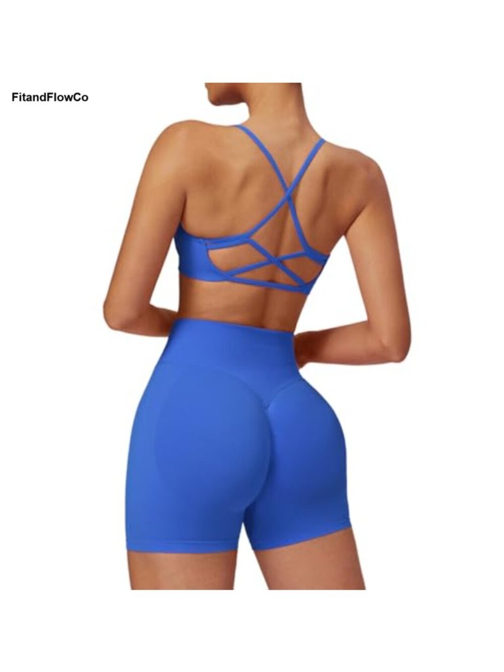 2 Piece Workout Set Strappy Cross Back Sports Bra & Biker Shorts